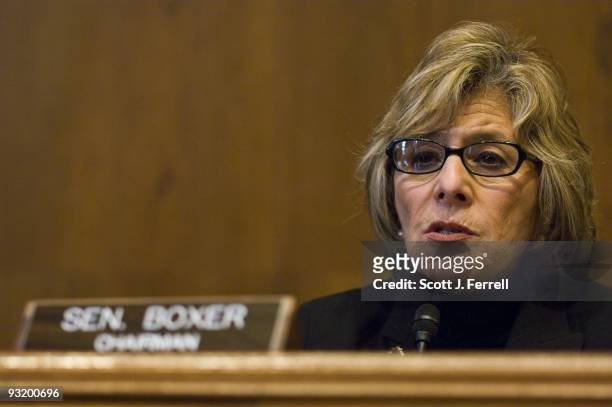 Chairwoman Barbara Boxer, D-Calif., during the Senate Environment and Public Works full committee briefing on transportation reauthorization.