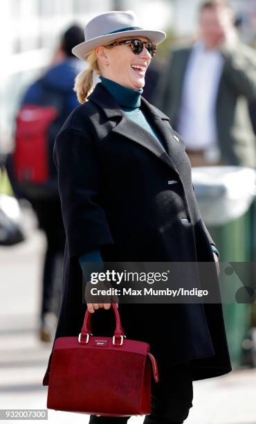 Zara Phillips attends day 1 'Champion Day' of the Cheltenham Festival at Cheltenham Racecourse on March 13, 2018 in Cheltenham, England.