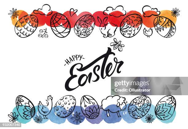 easter greeting card - painted easter eggs stock illustrations