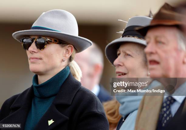 Zara Phillips, Princess Anne, Princess Royal and Andrew Parker Bowles attend day 1 'Champion Day' of the Cheltenham Festival at Cheltenham Racecourse...