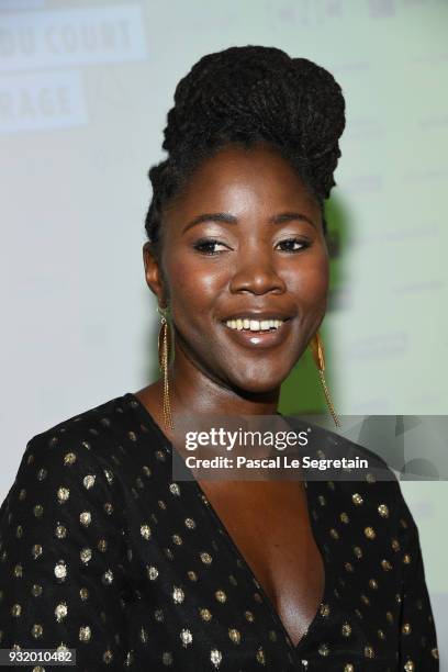 Alice Diop poses at "La Fete Du Cour Metrage" Photocall on March 14, 2018 in Paris, France.