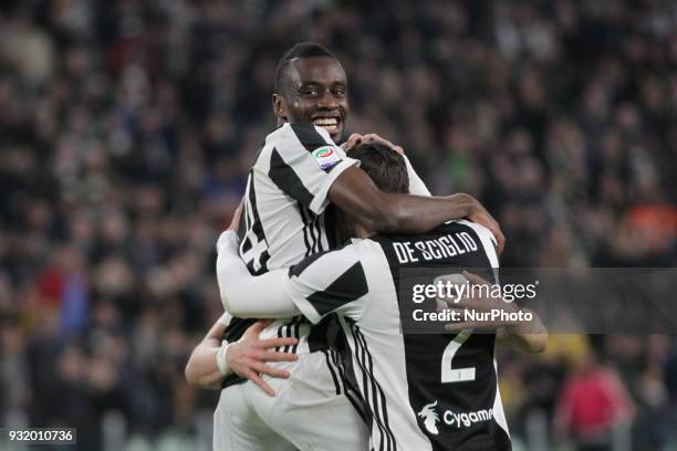 Blaise Matudi celebrates after scoring the second goal for Juventus during the Serie A football match between Juventus FC and Atalanta BC at Allianz...