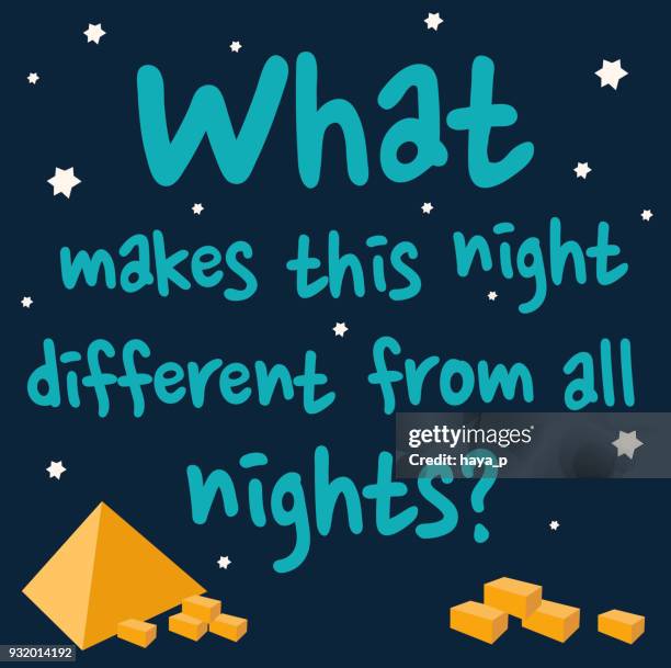 jewish passover , text - what has changed on this night..., poster with holiday greeting - passover stock illustrations