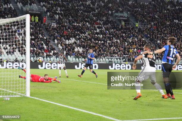 Blaise Matudi scores the second goal for Juventus during the Serie A football match between Juventus FC and Atalanta BC at Allianz Stadium on 14...