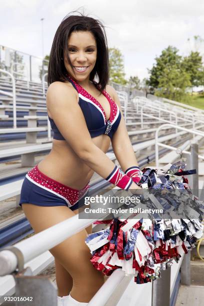 Portrait of New England Patriots cheerleader Kayla Brunson posing during photo shoot at practice facility. Foxborough, MA 6/3/2017 CREDIT: Taylor...
