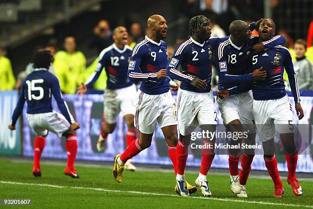 William Gallas of France celebrates scoring his teams equalising goal during the France v Republic of Ireland FIFA 2010 World Cup Qualifying Play Off...