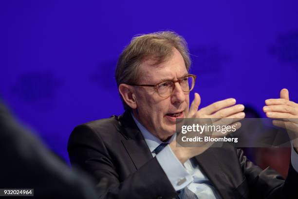 Hans-Paul Burkner, chairman of Boston Consulting Group Inc., speaks during the World Economic Forum on Latin America in Sao Paulo, Brazil, on...