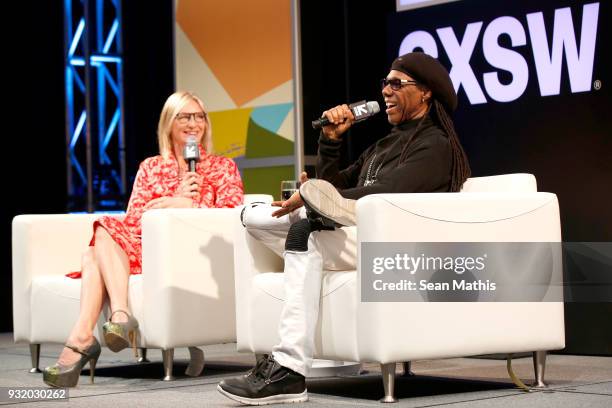 Jo Whiley and Nile Rodgers speak onstage at Music Business 101 - A Q&A with Legendary Music Icon Nile Rodgers during SXSW at Austin Convention Center...
