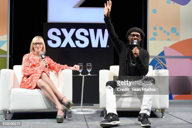 Jo Whiley and Nile Rodgers speak onstage at Music Business 101 - A Q&A with Legendary Music Icon Nile Rodgers during SXSW at Austin Convention Center...