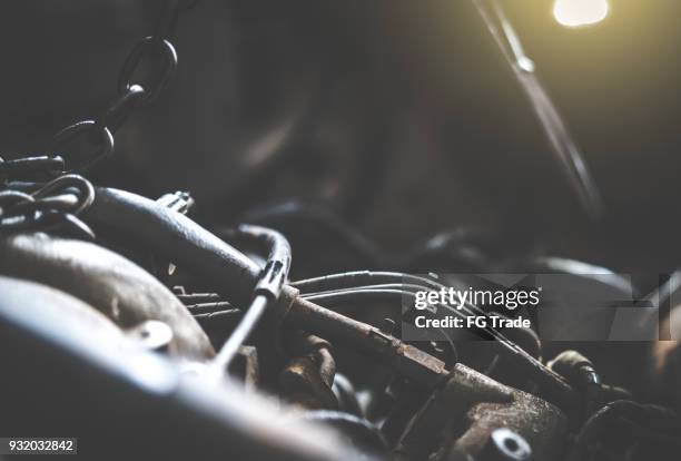 engine of an old car - old car garage stock pictures, royalty-free photos & images