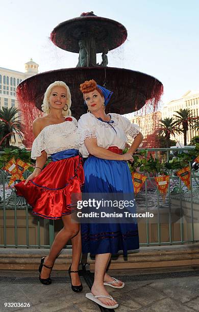 Holly Madison and Diane Vincent attend the 2009 Georges DuBoeuf Beaujolais Nouveau celebration at Paris Las Vegas on November 18, 2009 in Las Vegas,...