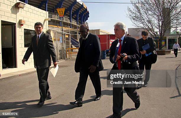 President of CONCACAF Jack Warner and President of FEMEXFUT Justino Compean during a press conference after the inspection of the University stadium...