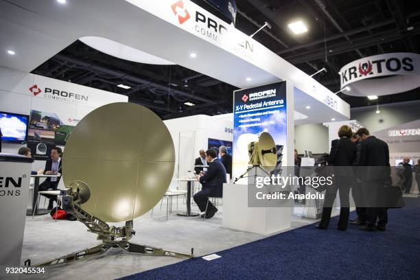 The Profen Communications section at the booth for Turkish satellite makers at the Satellite 2018 Exhibition in Washington, USA on March 14, 2018.