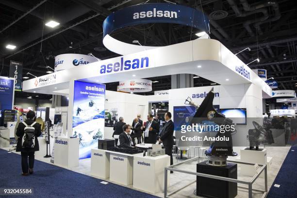 The Aselsan section at the booth for Turkish satellite makers at the Satellite 2018 Exhibition in Washington, USA on March 14, 2018.