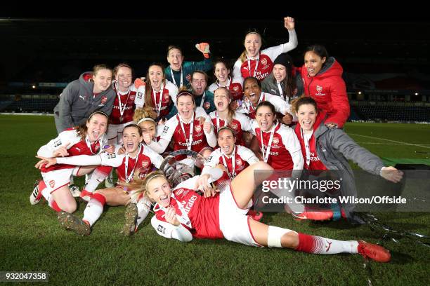 Arsenal Ladies v Manchester City Women - Arsenal Women celebrates with the trophy during the WSL Continental Cup Final between Arsenal Women and...