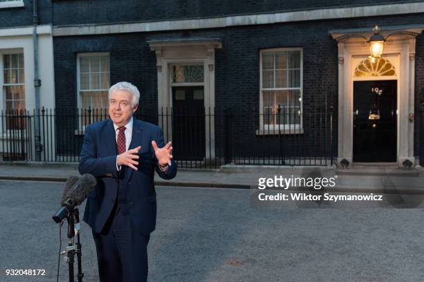 Carwyn Jones, the Welsh first minister, speaks to the media outside 10 Downing Street after a Joint Ministerial Committee meeting hosted by Prime...
