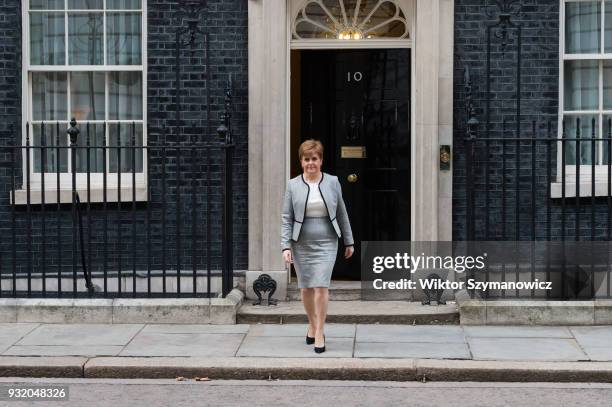 Nicola Sturgeon, the Scottish first minister, leaves 10 Downing Street after a Joint Ministerial Committee meeting hosted by Prime Minister Theresa...