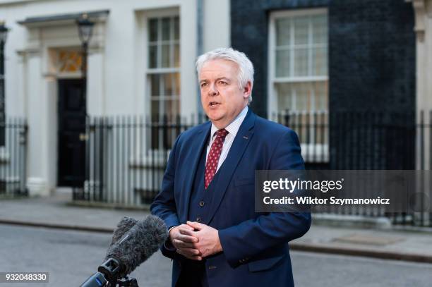 Carwyn Jones, the Welsh first minister, speaks to the media outside 10 Downing Street after a Joint Ministerial Committee meeting hosted by Prime...