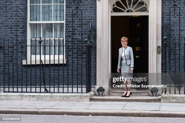 Nicola Sturgeon, the Scottish first minister, arrives at 10 Downing Street for a Joint Ministerial Committee meeting hosted by Prime Minister Theresa...