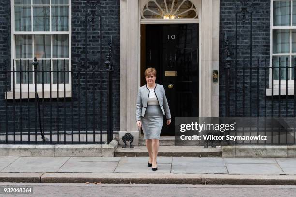 Nicola Sturgeon, the Scottish first minister, leaves 10 Downing Street after a Joint Ministerial Committee meeting hosted by Prime Minister Theresa...