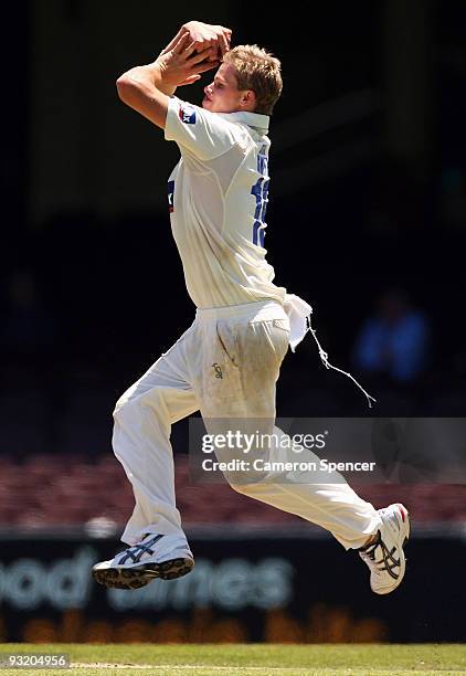 Steven Smith of the Blues bowls during day three of the Sheffield Shield match between the New South Wales Blues and the Tasmanian Tigers at Sydney...