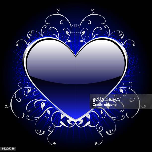 blue glossy heart - dark floral pattern stock illustrations