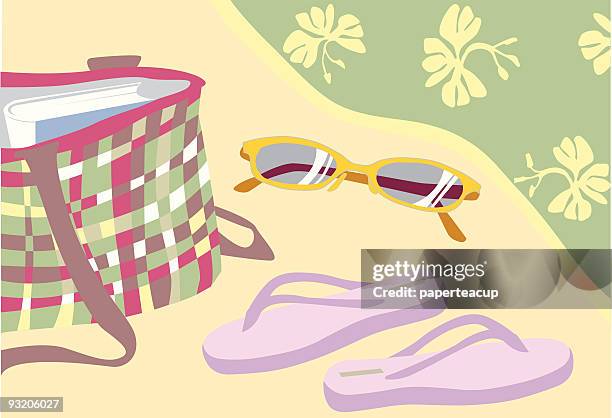 on the beach - beach bag stock illustrations