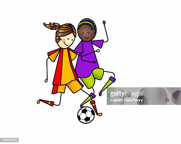 illustrations, cliparts, dessins animés et icônes de soccer girls - seulement des petites filles