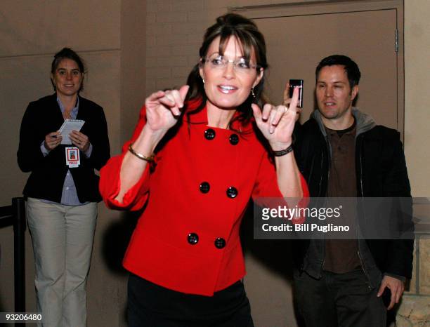 Former Republican vice presidential candidate and Alaska Governor Sarah Palin arrives at a book signing event for her new book, "Going Rogue" at a...