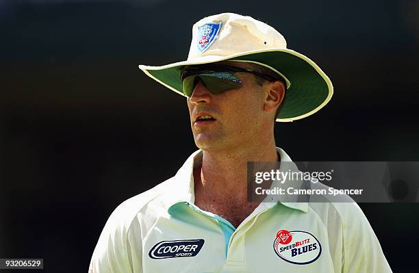 Stuart Clark of the Blues looks on during day three of the Sheffield Shield match between the New South Wales Blues and the Tasmanian Tigers at...