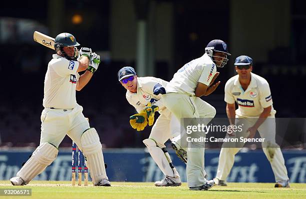 Daniel Marsh of the Tigers bats during day three of the Sheffield Shield match between the New South Wales Blues and the Tasmanian Tigers at Sydney...