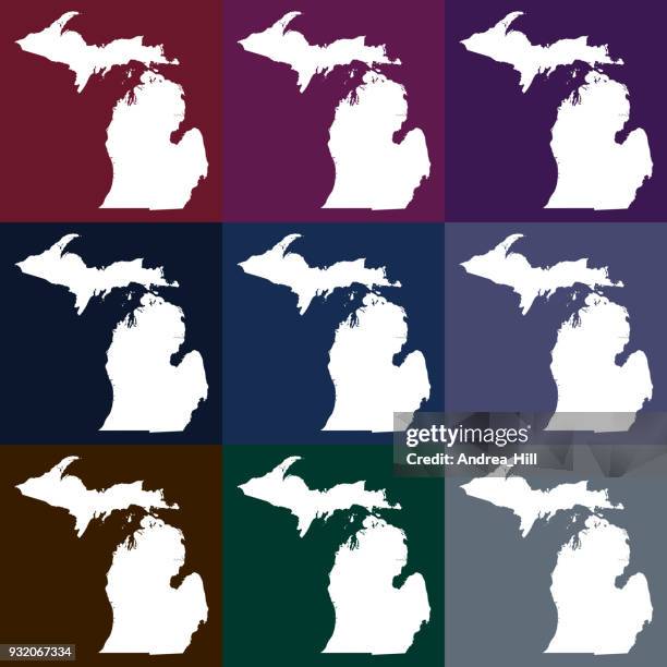 stockillustraties, clipart, cartoons en iconen met vector michigan, usa kaart in donkere kleuren - michigan