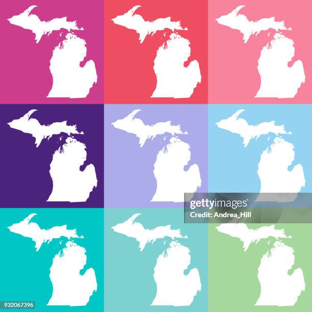 vector michigan, usa map in cool colors - upper peninsula stock illustrations