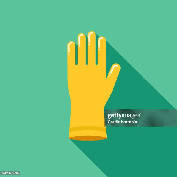 ilustrações, clipart, desenhos animados e ícones de luva de borracha design plano limpeza ícone com sombra do lado - washing up glove