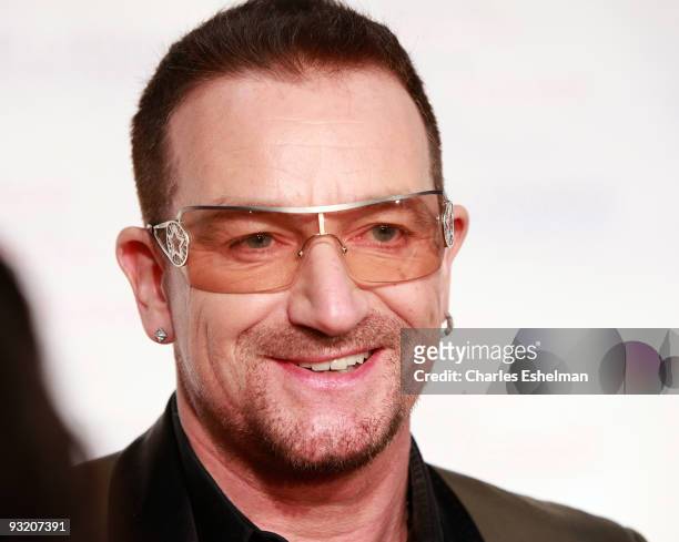 Singer Bono attends the RFK Center Ripple of Hope Awards dinner at Pier Sixty at Chelsea Piers on November 18, 2009 in New York City.