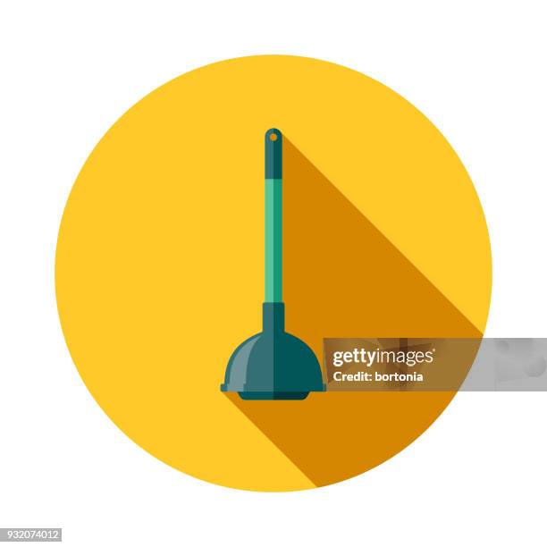 plunger flat design cleaning icon with side shadow - clogged stock illustrations