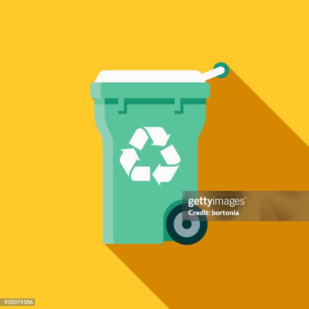 ilustraciones, imágenes clip art, dibujos animados e iconos de stock de reciclaje bin plana diseño limpieza icono con sombra lateral - recycling bin