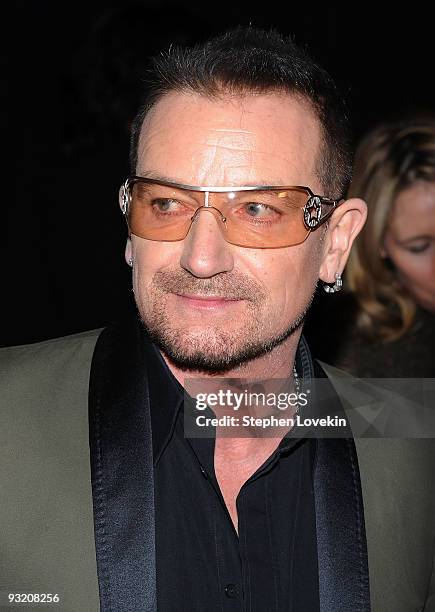 Singer Bono attends the RFK Center Ripple of Hope Awards dinner at Pier Sixty at Chelsea Piers on November 18, 2009 in New York City.