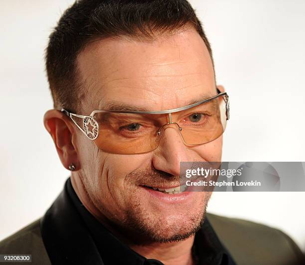 Singer Bono attends the RFK Center Ripple of Hope Awards dinner at Pier Sixty at Chelsea Piers on November 18, 2009 in New York City.