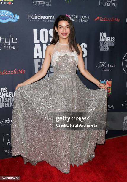 Actress Tonia Sotiropoulou attends the Domingo Zapata Fashion Show at the Los Angeles Fashion Week 10th season anniversary at The MacArthur on March...