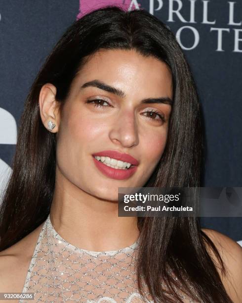 Actress Tonia Sotiropoulou attends the Domingo Zapata Fashion Show at the Los Angeles Fashion Week 10th season anniversary at The MacArthur on March...