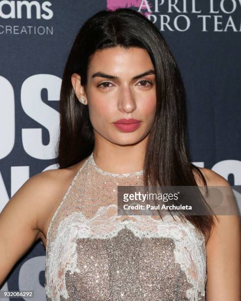 Actress Tonia Sotiropoulou attends the Domingo Zapata Fashion Show at the Los Angeles Fashion Week 10th season anniversary at The MacArthur on March...