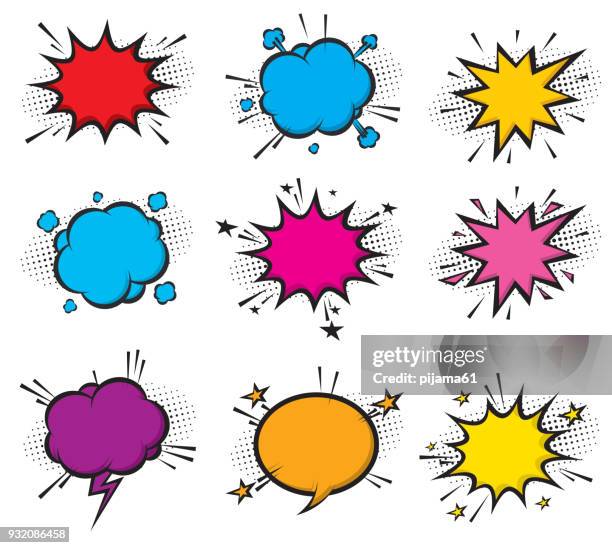 speech bubbles set - colour explosion black stock illustrations