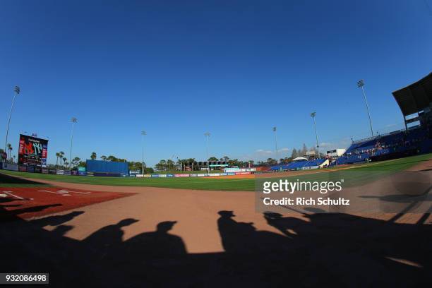 The shadows of fans on the field after a spring training game between the Houston Astros and the New York Mets at First Data Field on March 6, 2018...