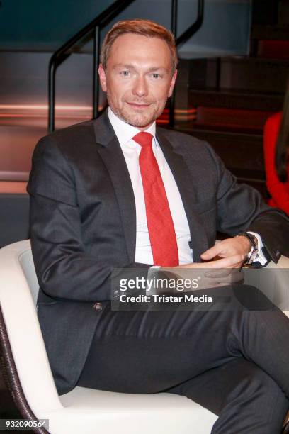 German politician Christian Lindner during the 'Markus Lanz' TV Show on March 14, 2018 in Hamburg, Germany.