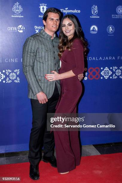 Juan Carlos Valladares and Ximena Navarrete pose during the red carpet of the movie "108 costuras" as part of the Guadalajara International Film...