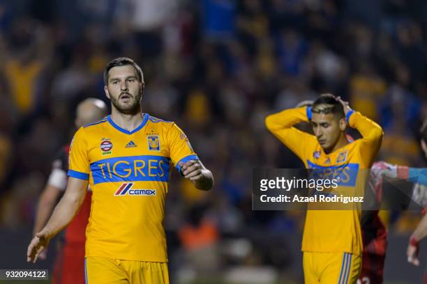 Andre-Pierre Gignac of Tigres reacts during the quarterfinals second leg match between Tigres UANL and Toronto FC as part of the CONCACAF Champions...