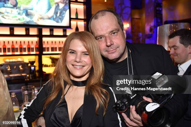 Actress Silke Popp and her partner artist Felix Hoerhager during the NdF after work press cocktail at Parkcafe on March 14, 2018 in Munich, Germany.