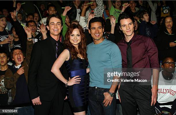 From L to R : Actors Ryan Kelley, Galadriel Stineman, Mario Lopez and Nathan Keyes arrive at the Cartoon Network's "Ben 10 : Alien Swarm" on November...