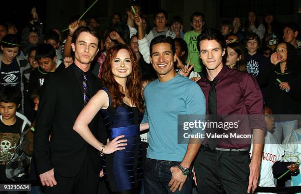 From L to R : Actors Ryan Kelley, Galadriel Stineman, Mario Lopez and Nathan Keyes arrive at the Cartoon Network's "Ben 10 : Alien Swarm" on November...